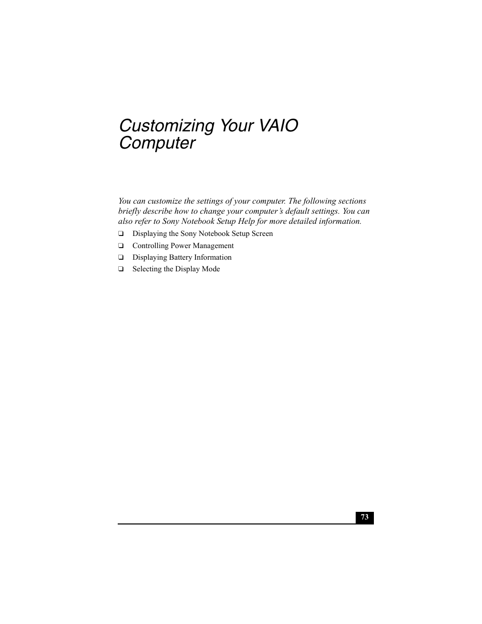 Customizing your vaio computer | Sony PCG-SRX77P User Manual | Page 73 / 149