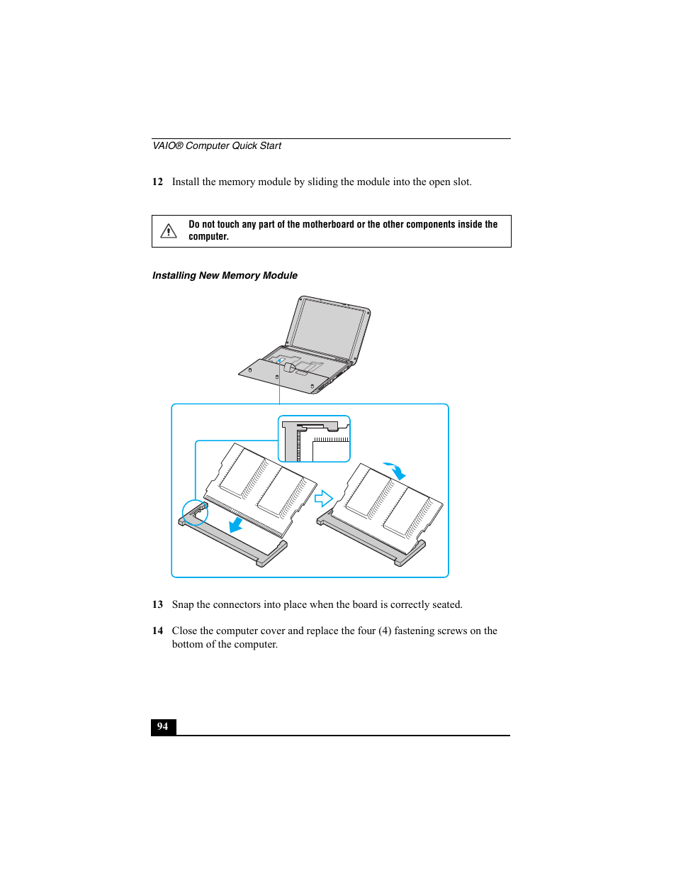 Installing new memory module | Sony PCG-SRX77P User Manual | Page 94 / 149