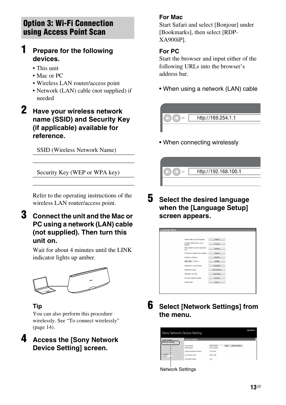 Option 3: wi-fi connection using access point scan | Sony RDP-XA900iP User Manual | Page 17 / 108