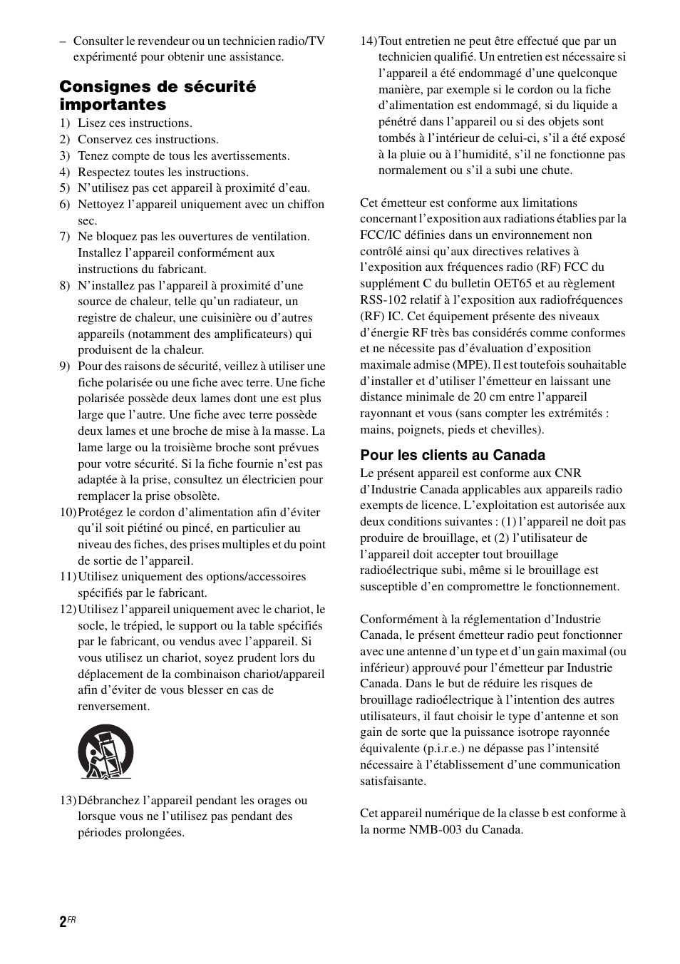 Consignes de sécurité importantes | Sony RDP-XA900iP User Manual | Page 40 / 108