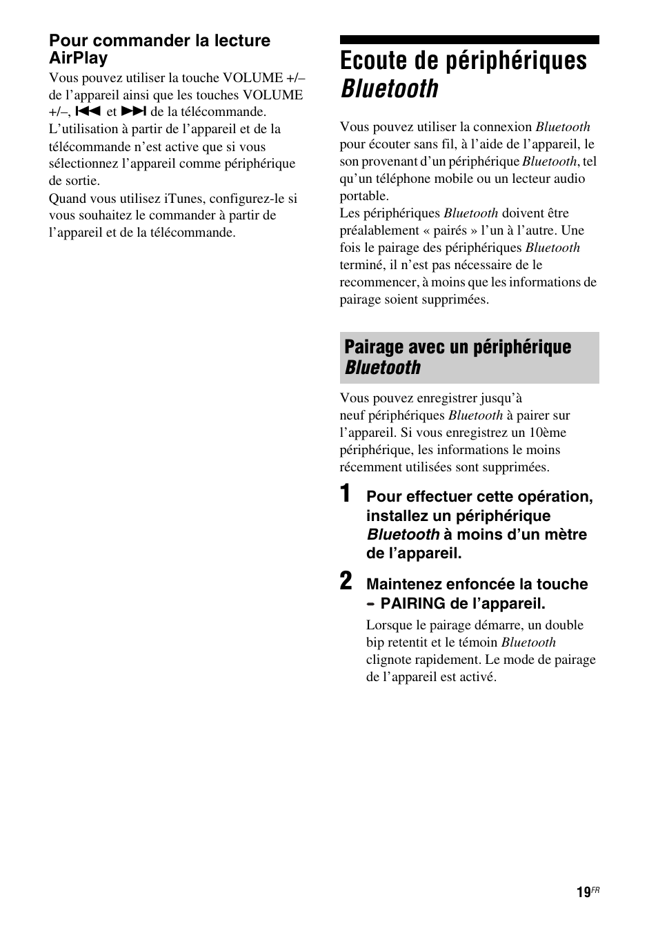 Ecoute de périphériques bluetooth, Pairage avec un périphérique bluetooth | Sony RDP-XA900iP User Manual | Page 57 / 108