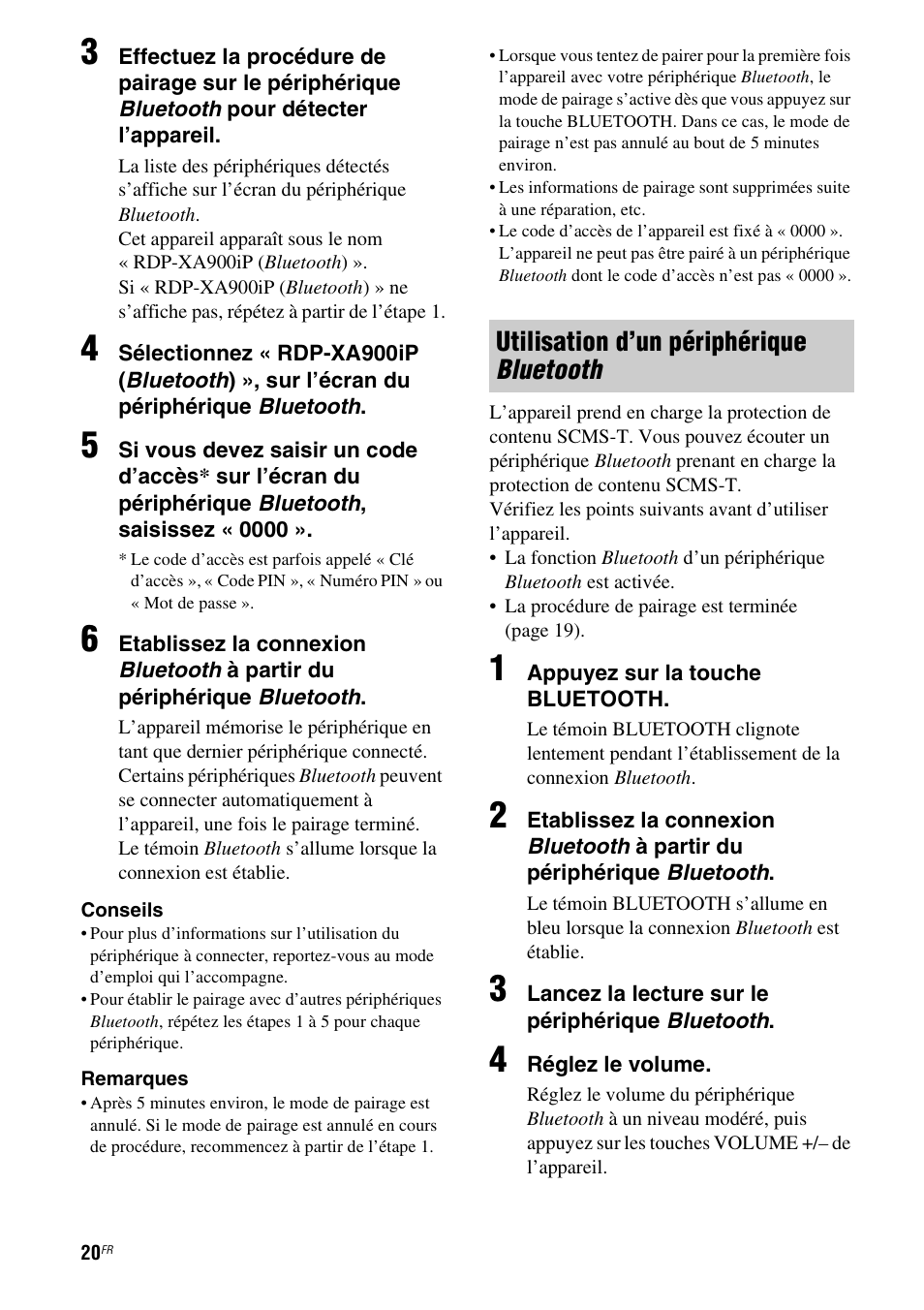 Utilisation d’un périphérique bluetooth | Sony RDP-XA900iP User Manual | Page 58 / 108