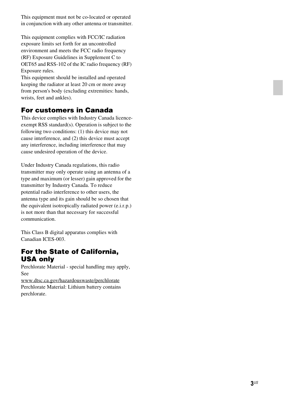 For customers in canada, For the state of california, usa only | Sony RDP-XA900iP User Manual | Page 7 / 108