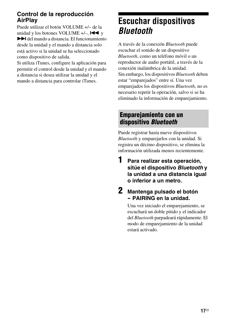 Escuchar dispositivos bluetooth, Emparejamiento con un dispositivo bluetooth | Sony RDP-XA900iP User Manual | Page 89 / 108
