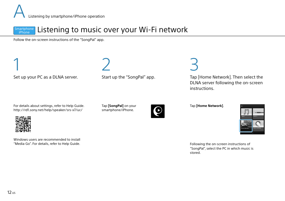 Listening to music over your wi-fi network | Sony SRS-X7 User Manual | Page 12 / 68