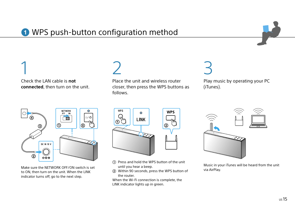 Wps push-button configuration method | Sony SRS-X7 User Manual | Page 15 / 68