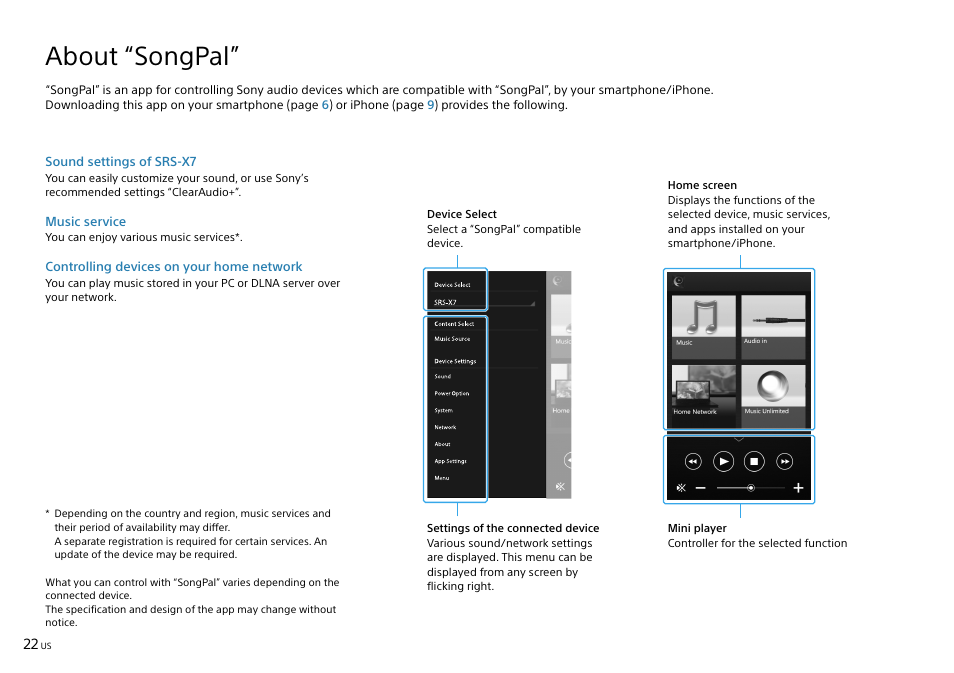 About “songpal | Sony SRS-X7 User Manual | Page 22 / 68
