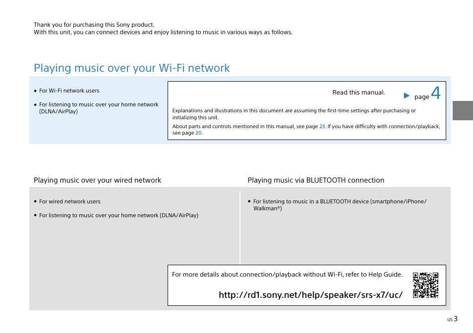 Playing music over your wi-fi network | Sony SRS-X7 User Manual | Page 3 / 68