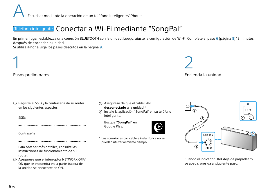 Conectar a wi-fi mediante “songpal | Sony SRS-X7 User Manual | Page 50 / 68