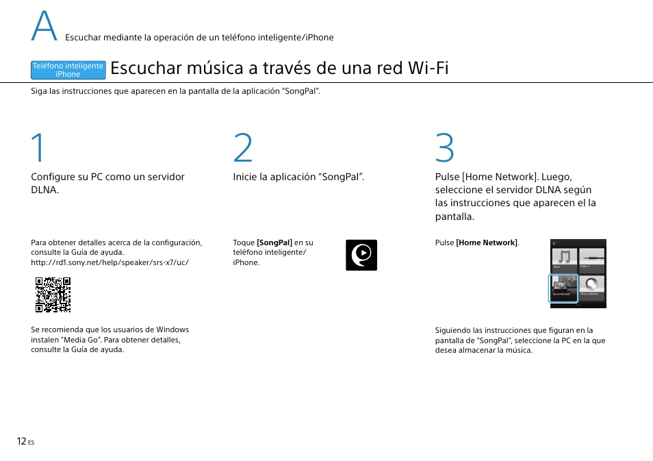 Escuchar música a través de una red wi-fi | Sony SRS-X7 User Manual | Page 56 / 68