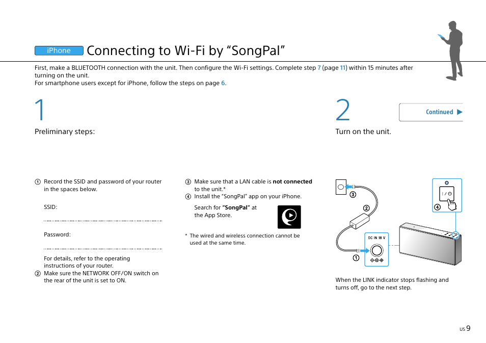 Connecting to wi-fi by “songpal | Sony SRS-X7 User Manual | Page 9 / 68