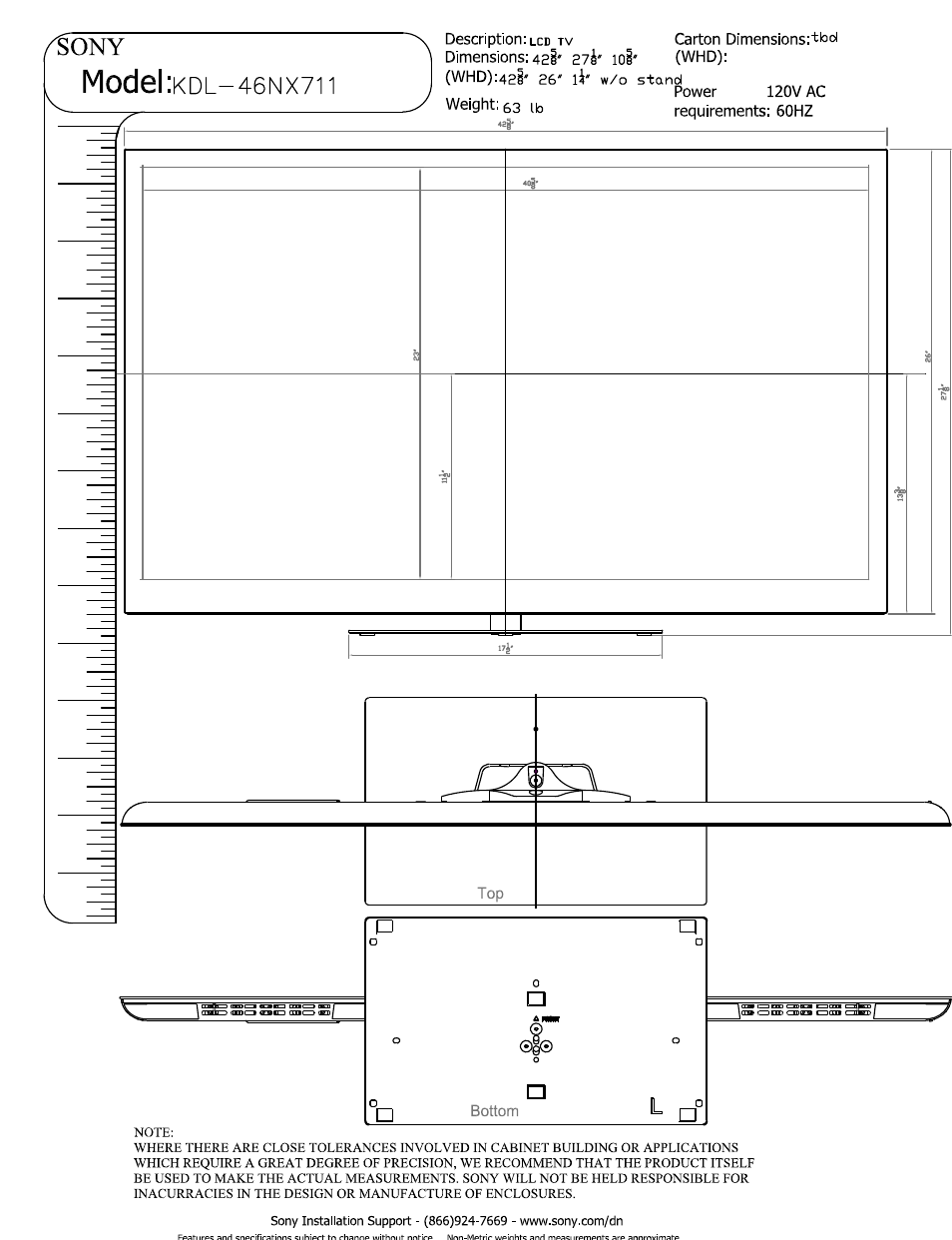 Sony KDL-46NX711 User Manual | 3 pages