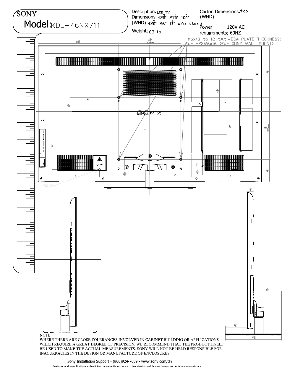 Model | Sony KDL-46NX711 User Manual | Page 2 / 3