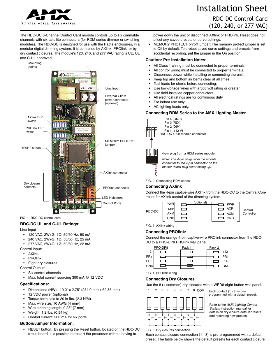 AMX Control Card RDC-DC User Manual | 2 pages