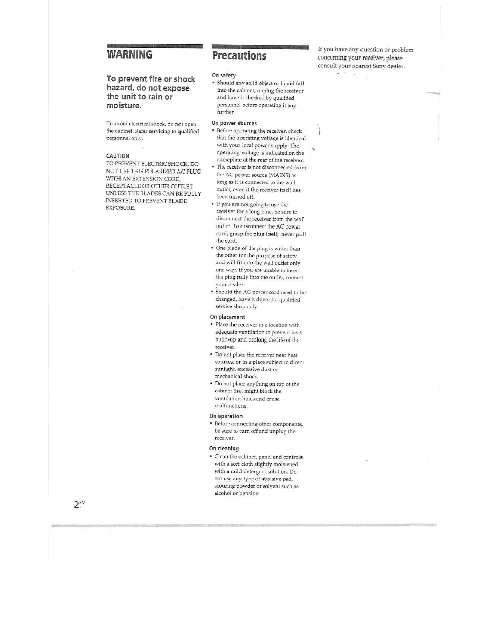 Warning, Precautions | Sony STR-DE515 User Manual | Page 2 / 23