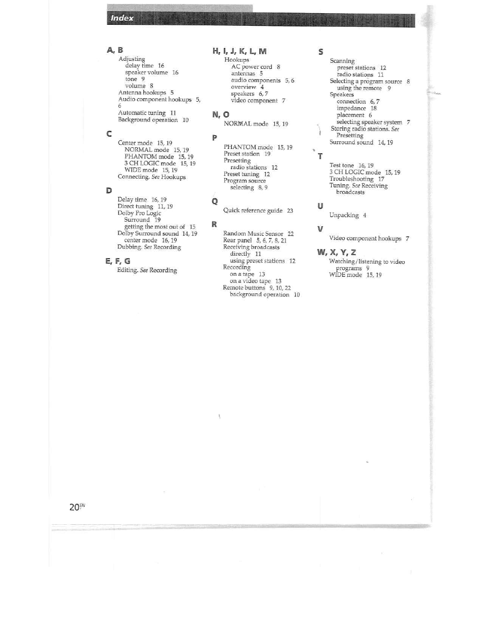 A, b, E, f. g, H, i, j, k, l, m | N, o, W, x, y. z | Sony STR-DE515 User Manual | Page 20 / 23