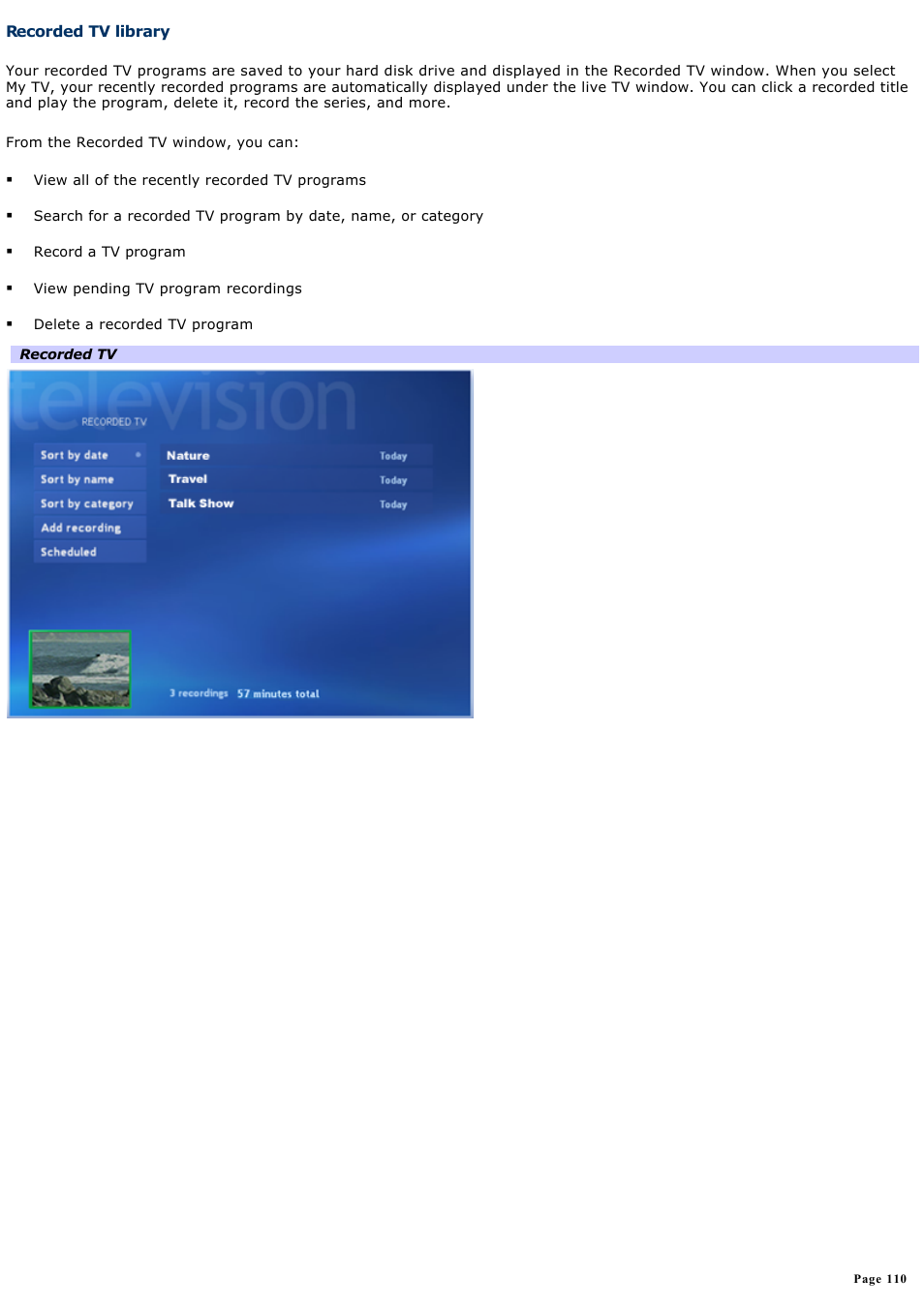 Recorded tv library | Sony PCV-RZ50C User Manual | Page 110 / 245
