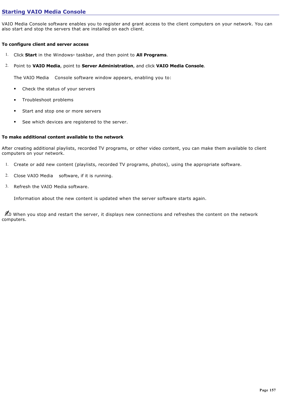 Starting vaio media console | Sony PCV-RZ50C User Manual | Page 157 / 245