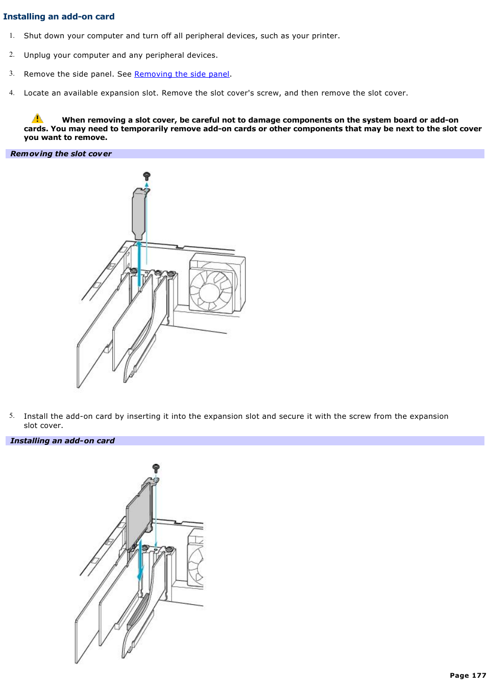Installing an add-on card | Sony PCV-RZ50C User Manual | Page 177 / 245