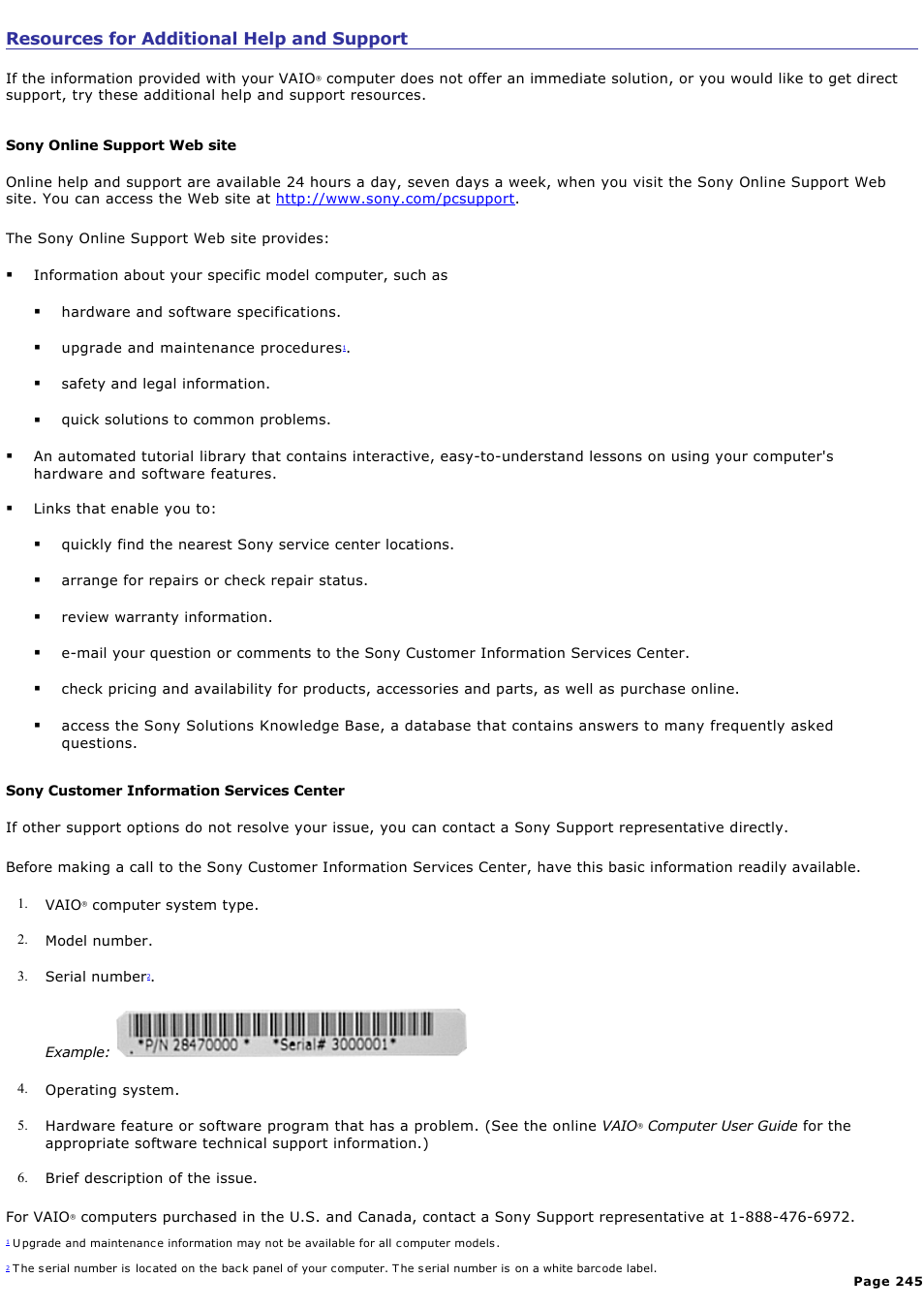 Resources for additional help and support | Sony PCV-RZ50C User Manual | Page 245 / 245