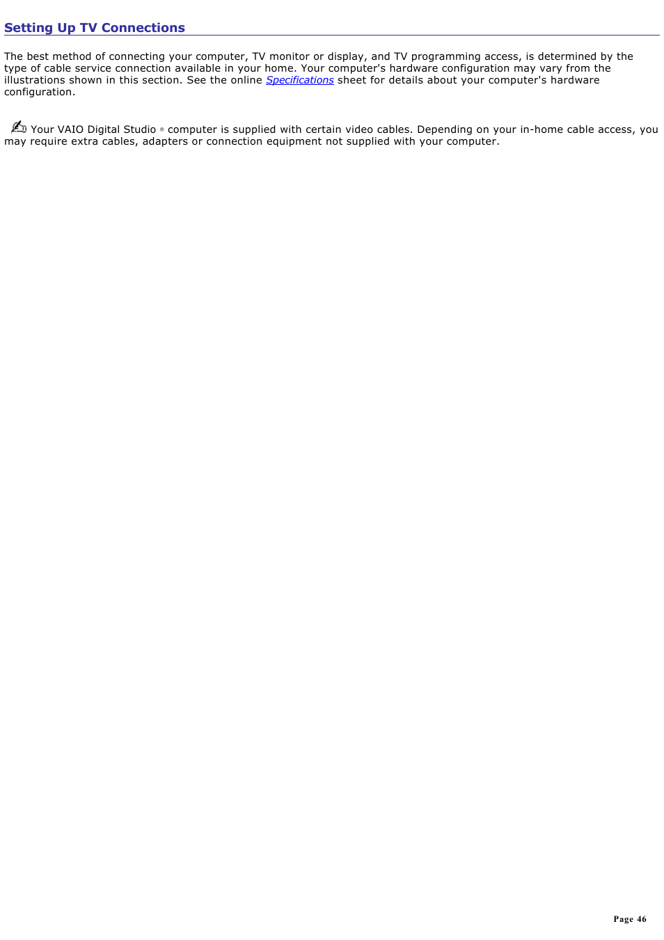 Setting up tv connections | Sony PCV-RZ50C User Manual | Page 46 / 245