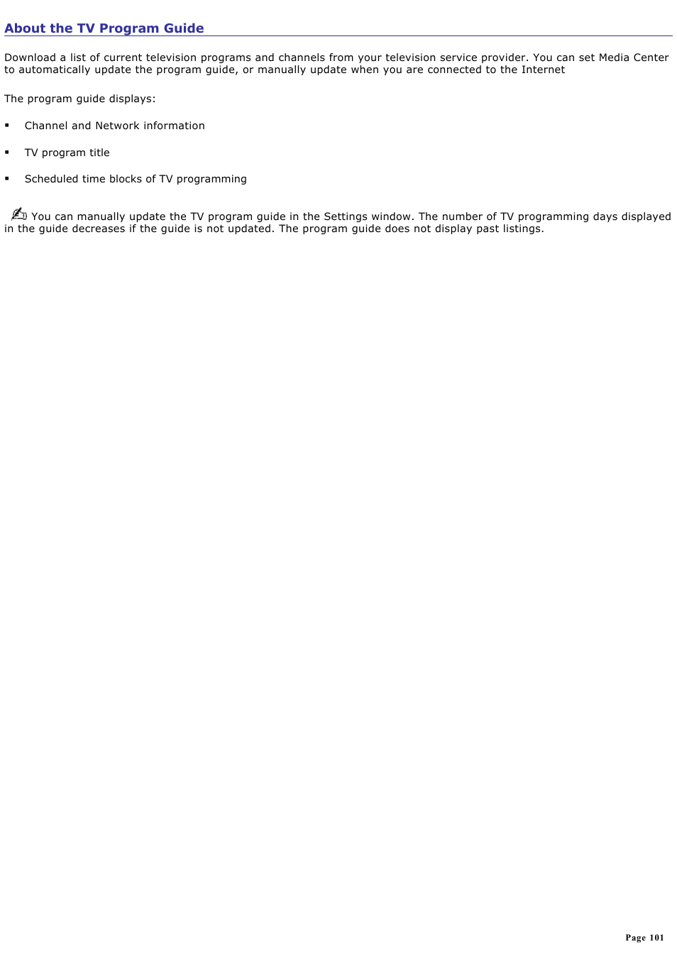 About the tv program guide | Sony PCV-RZ50N User Manual | Page 101 / 245
