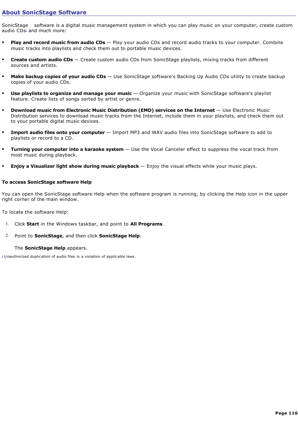 About sonicstage software | Sony PCV-RZ50N User Manual | Page 116 / 245