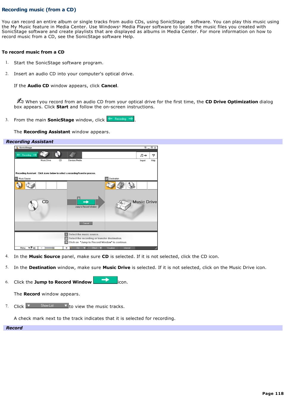 Recording music (from a cd) | Sony PCV-RZ50N User Manual | Page 118 / 245