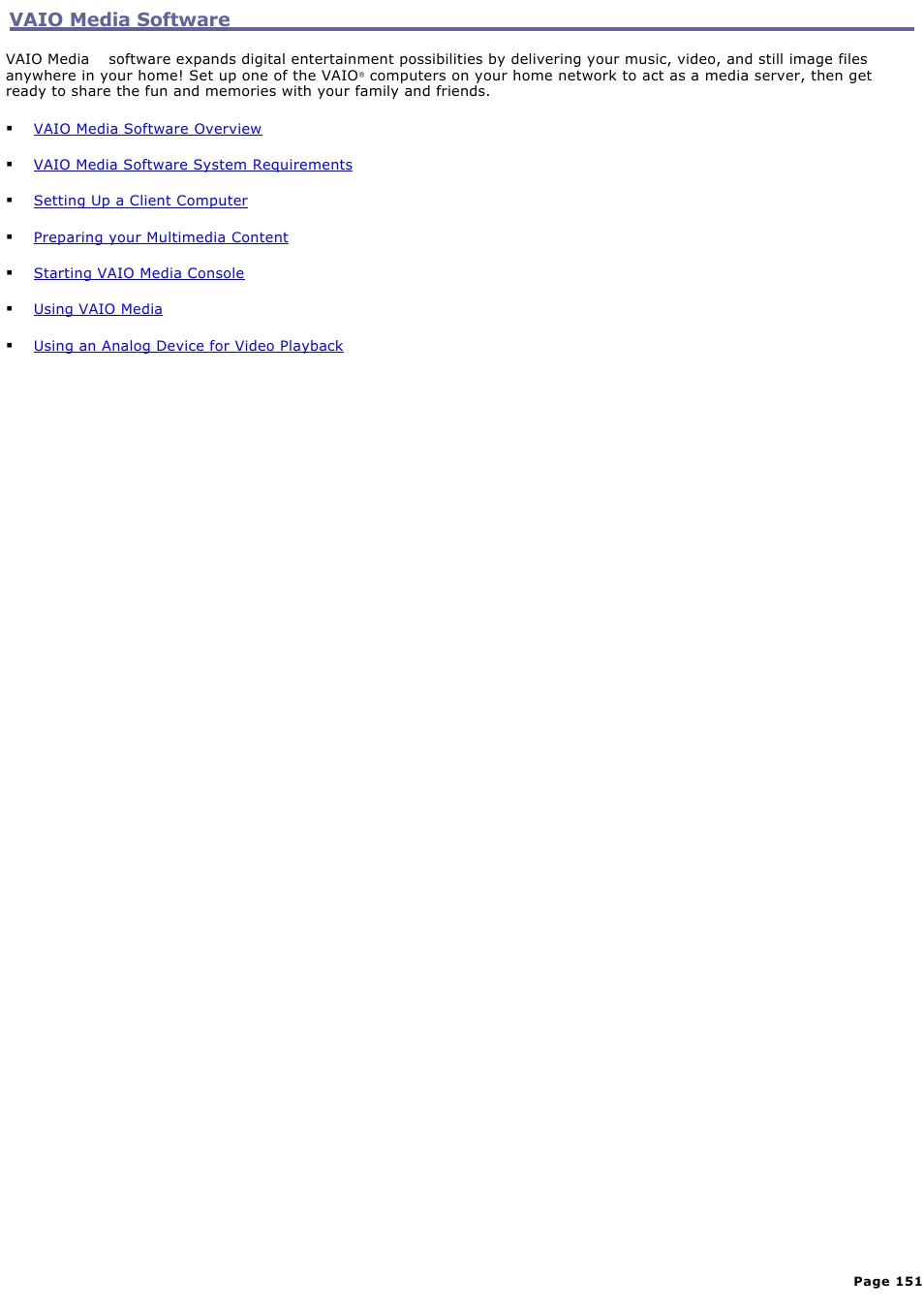 Vaio media software | Sony PCV-RZ50N User Manual | Page 151 / 245