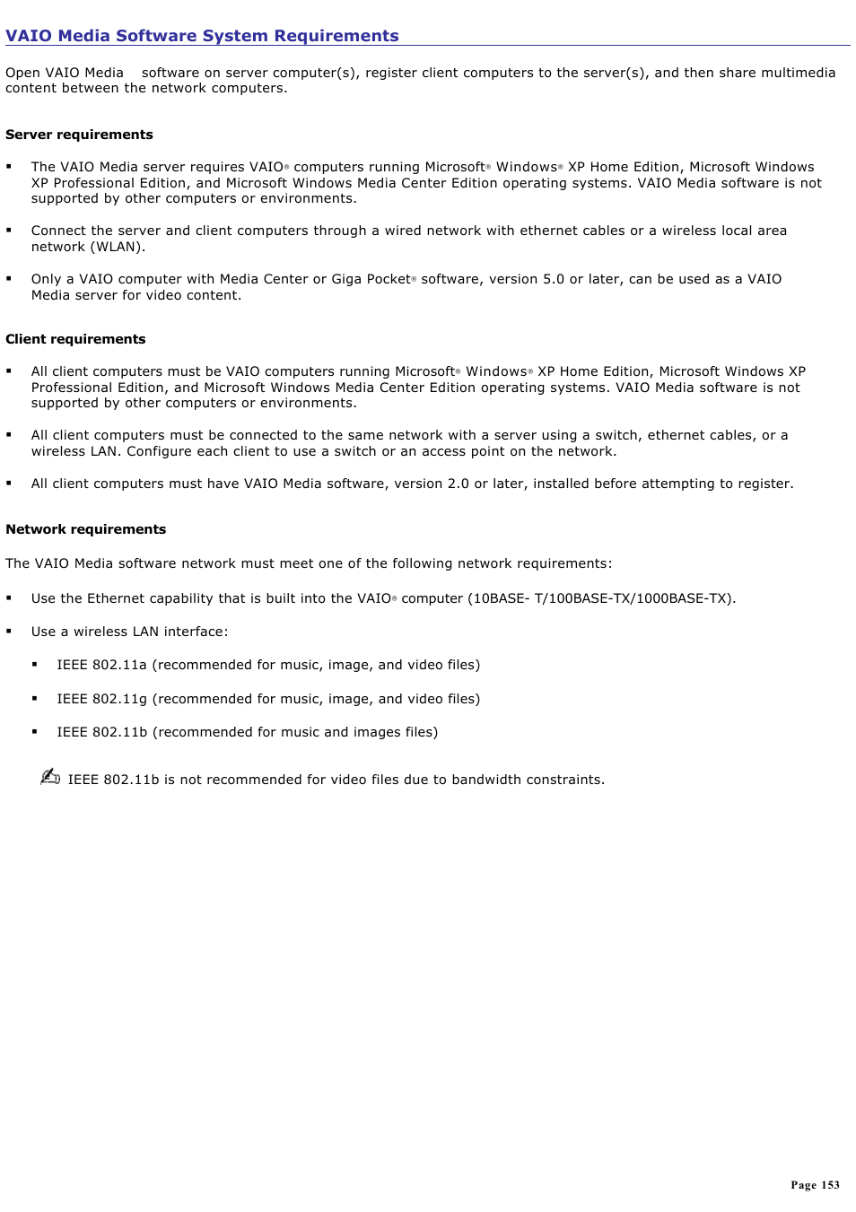 Vaio media software system requirements | Sony PCV-RZ50N User Manual | Page 153 / 245