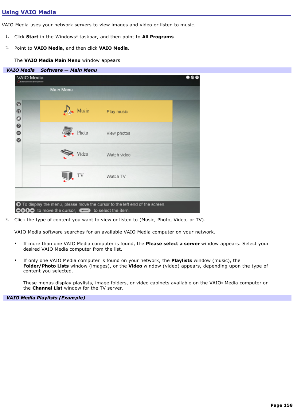 Using vaio media | Sony PCV-RZ50N User Manual | Page 158 / 245