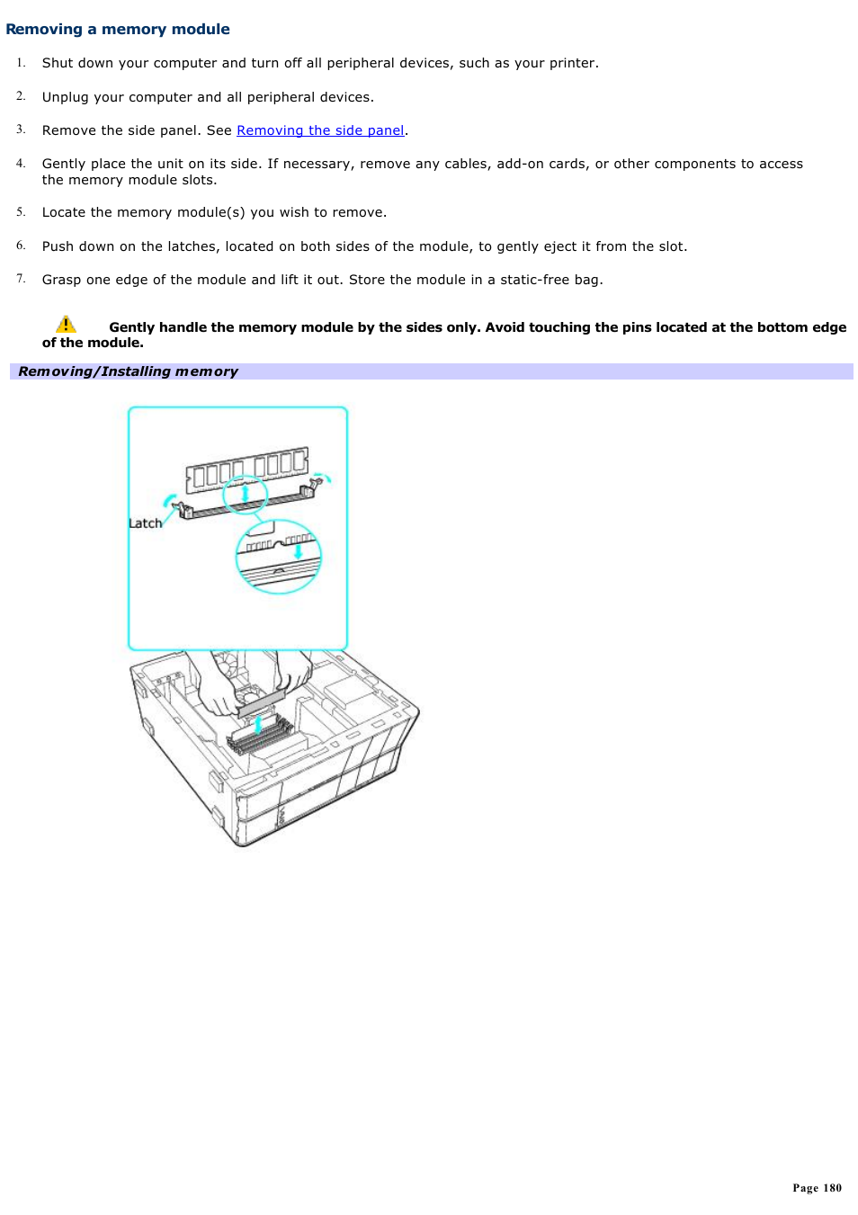 Removing a memory module | Sony PCV-RZ50N User Manual | Page 180 / 245