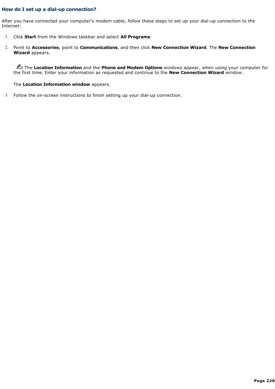 How do i set up a dial-up connection | Sony PCV-RZ50N User Manual | Page 220 / 245