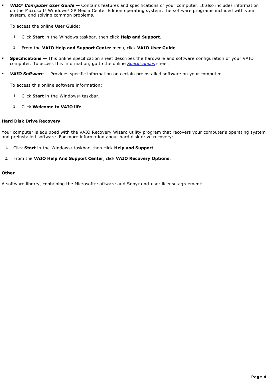Sony PCV-RZ50N User Manual | Page 4 / 245