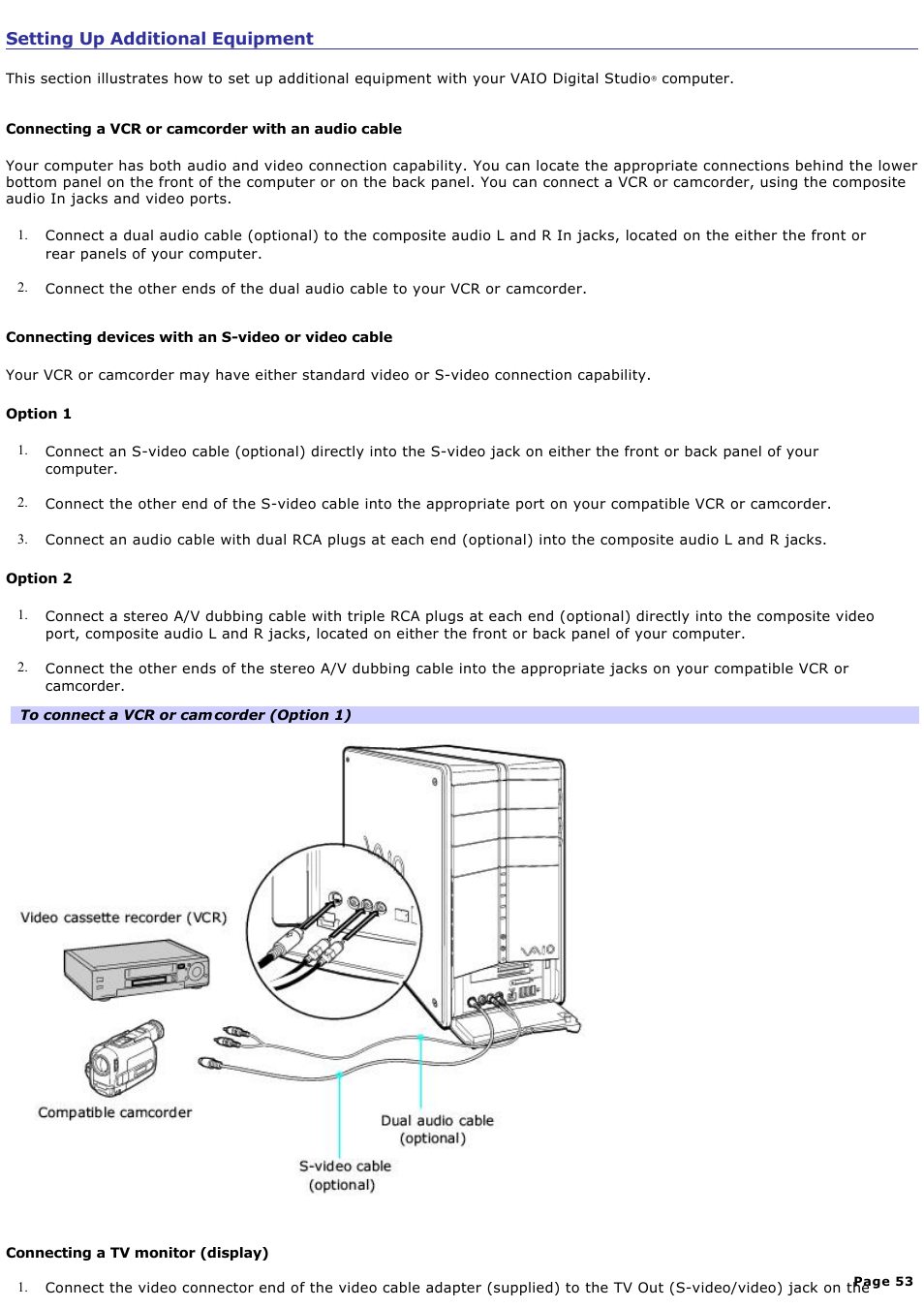 Setting up additional equipment | Sony PCV-RZ50N User Manual | Page 53 / 245