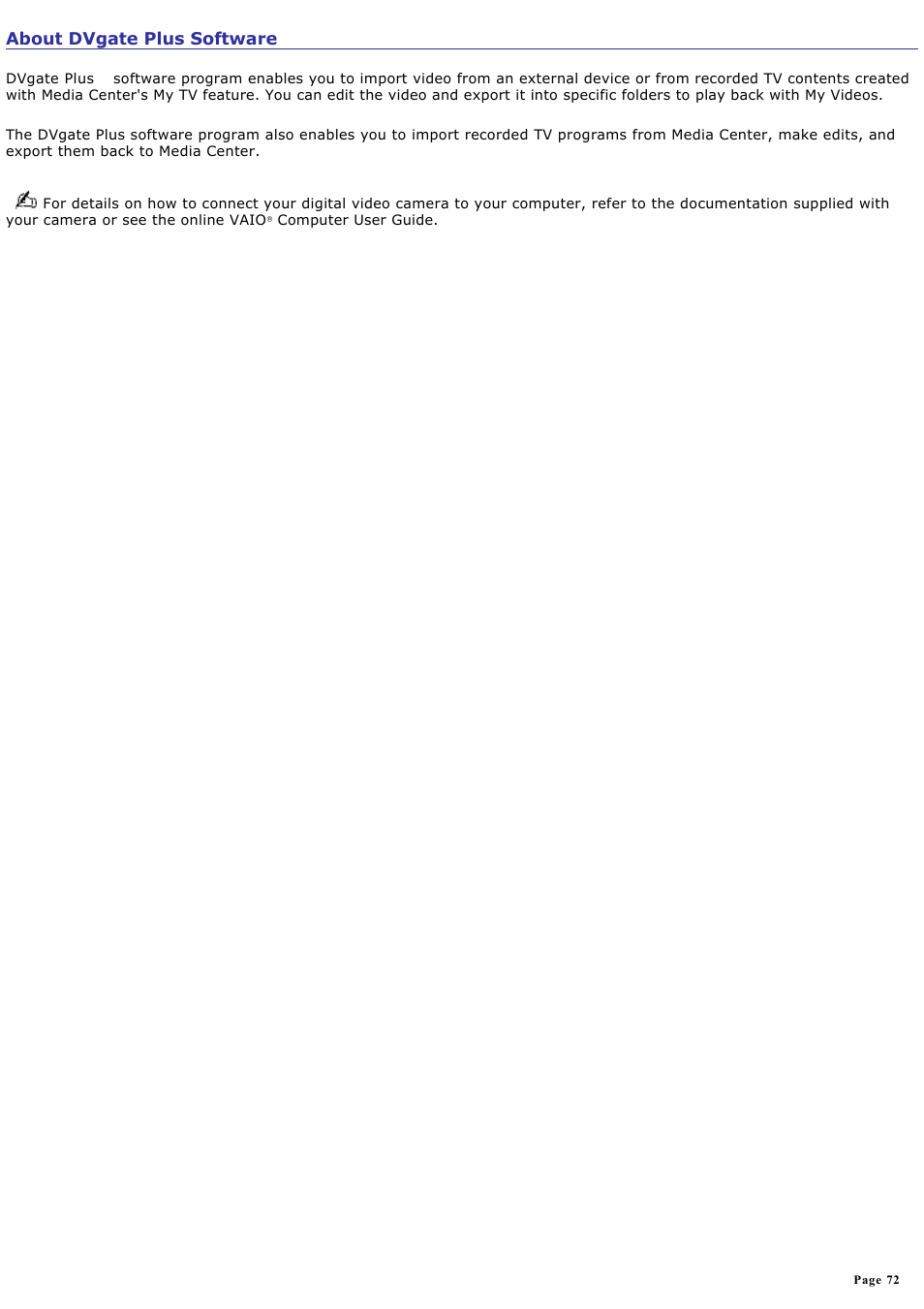 About dvgate plus software | Sony PCV-RZ50N User Manual | Page 72 / 245