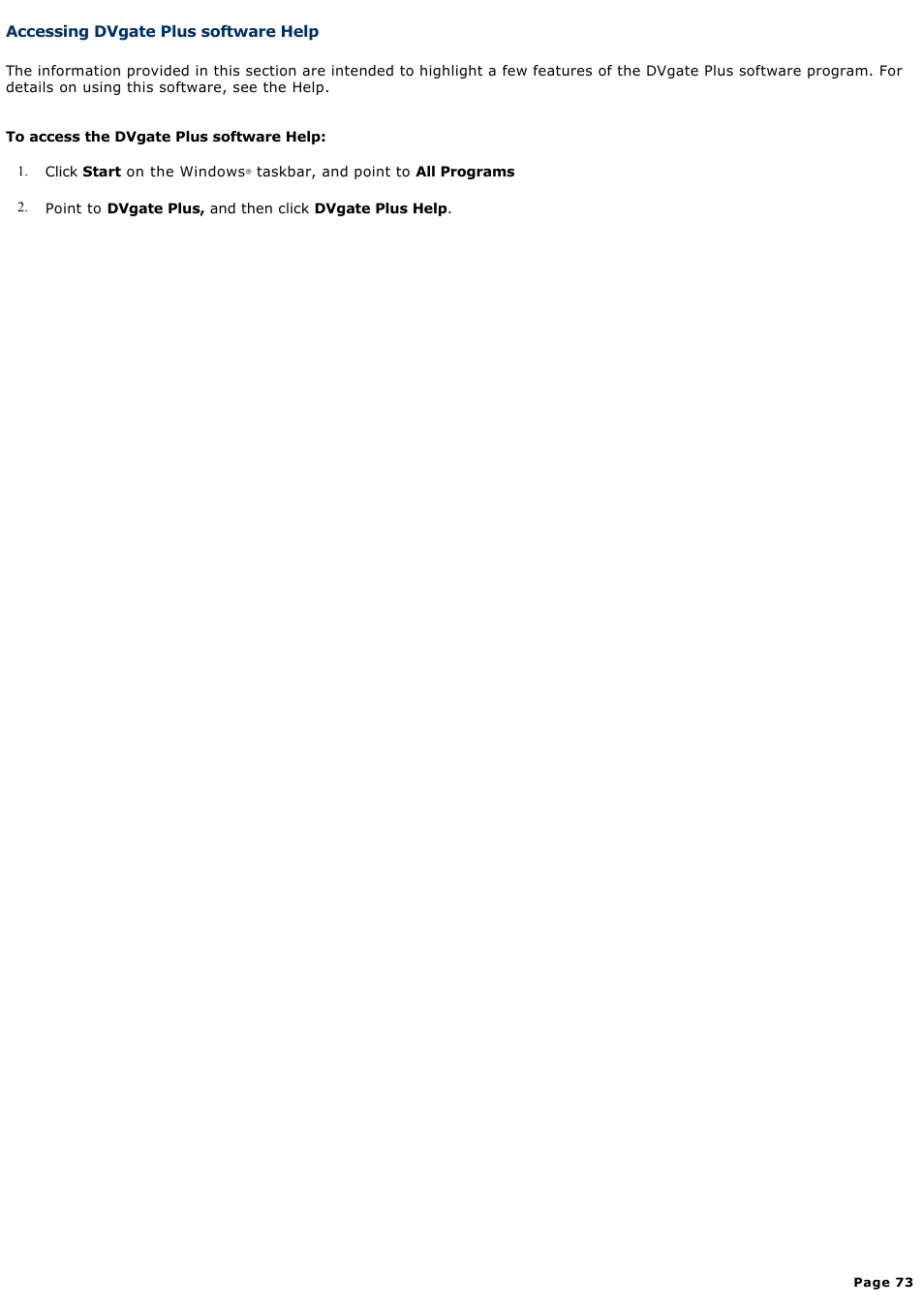 Accessing dvgate plus software help | Sony PCV-RZ50N User Manual | Page 73 / 245