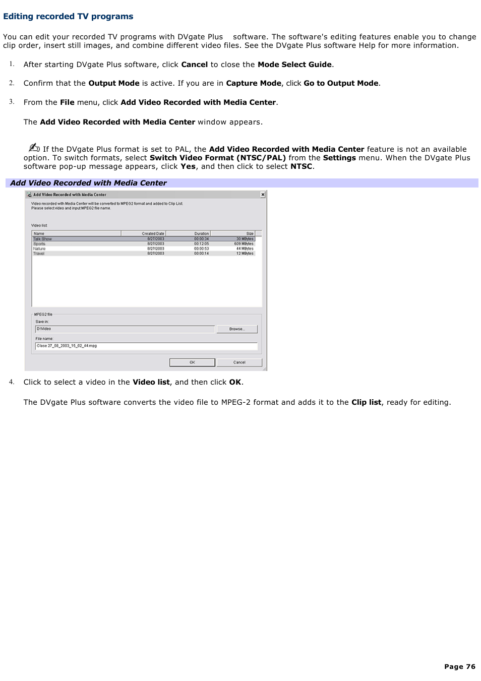 Editing recorded tv programs | Sony PCV-RZ50N User Manual | Page 76 / 245