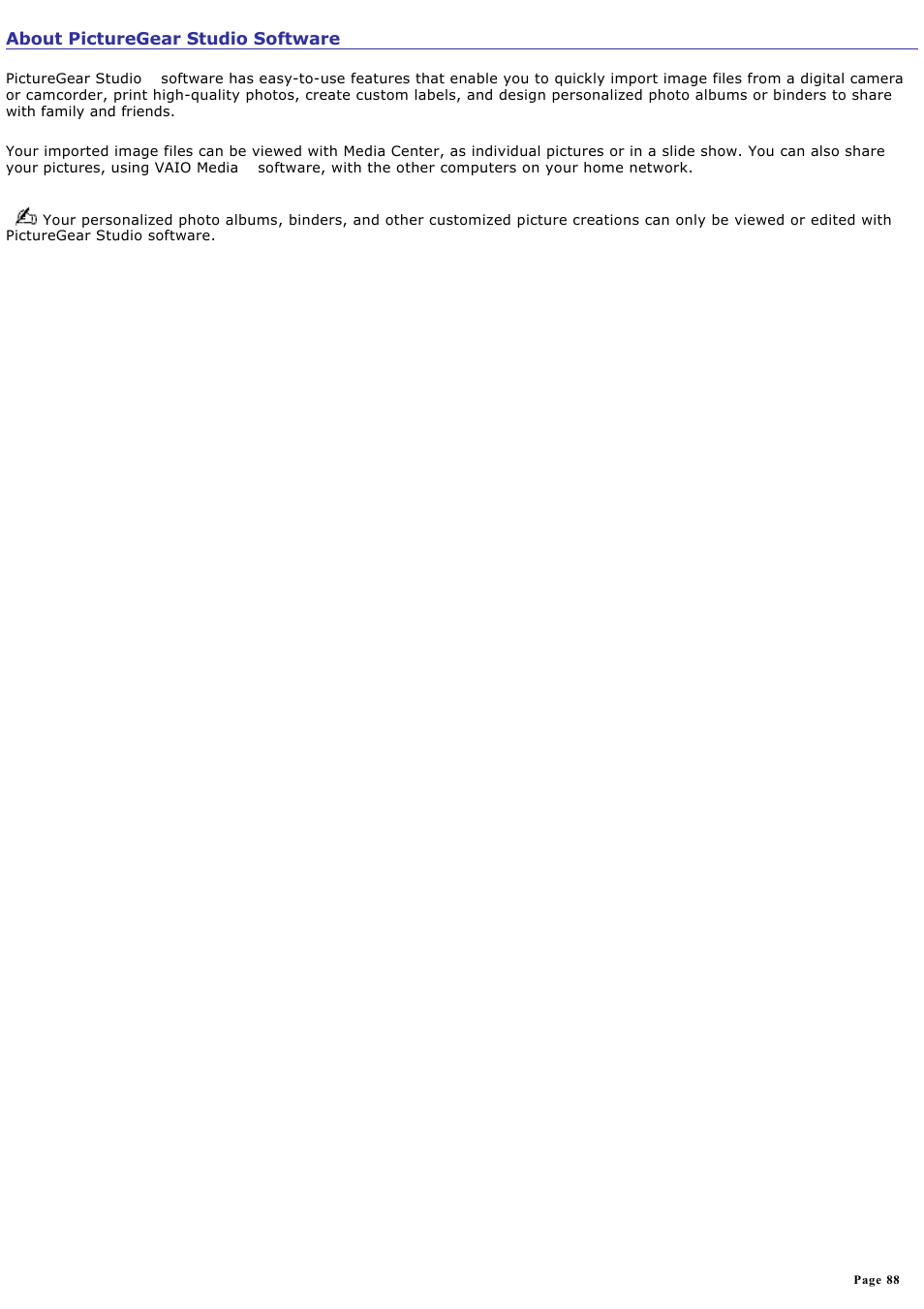 About picturegear studio software | Sony PCV-RZ50N User Manual | Page 88 / 245