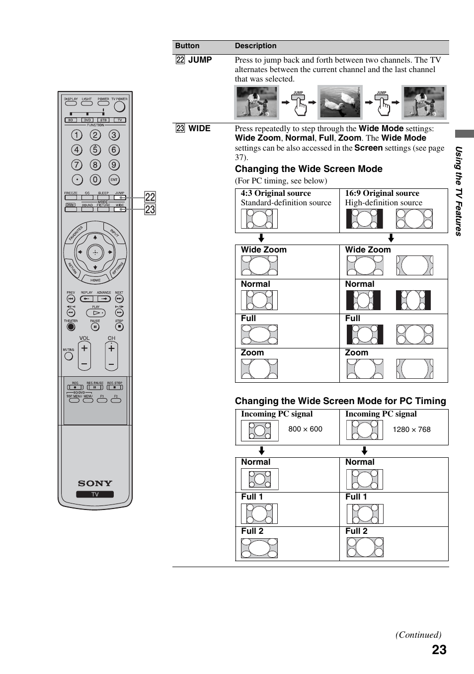S 23, Ws wd | Sony KDL-40W3000 User Manual | Page 23 / 56