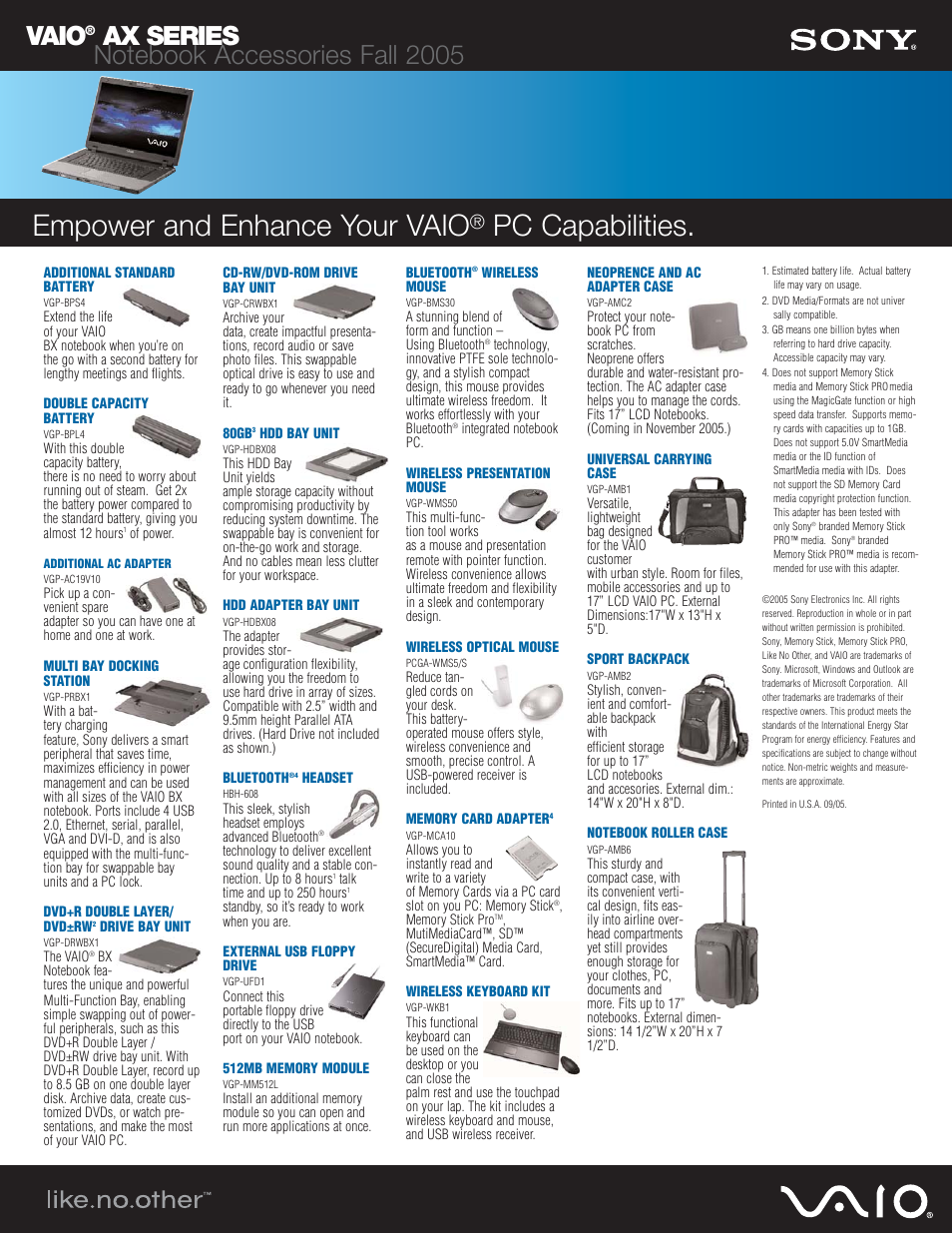 Sony VGN-AX580G User Manual | 1 page