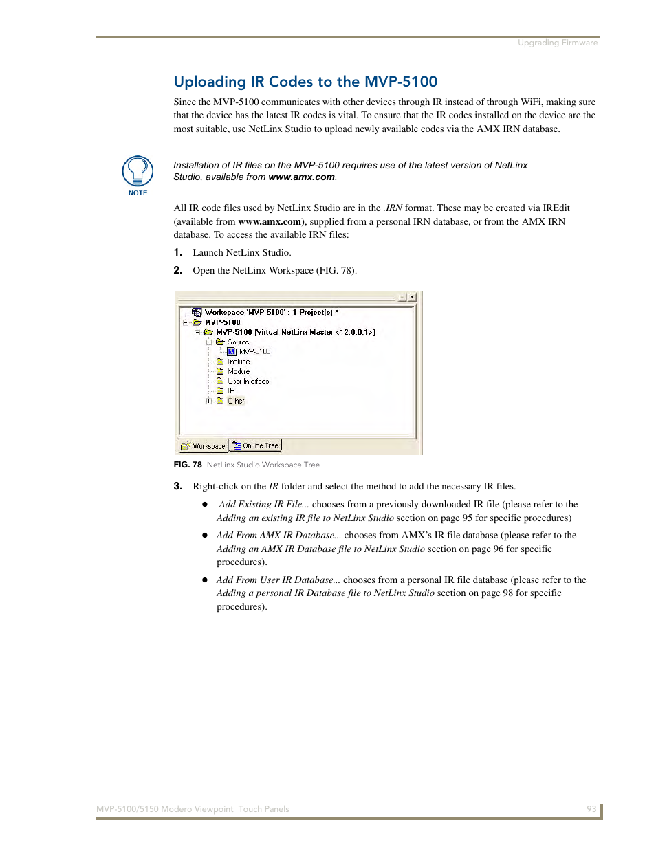 Uploading ir codes to the mvp-5100 | AMX MVP-5100 User Manual | Page 101 / 176