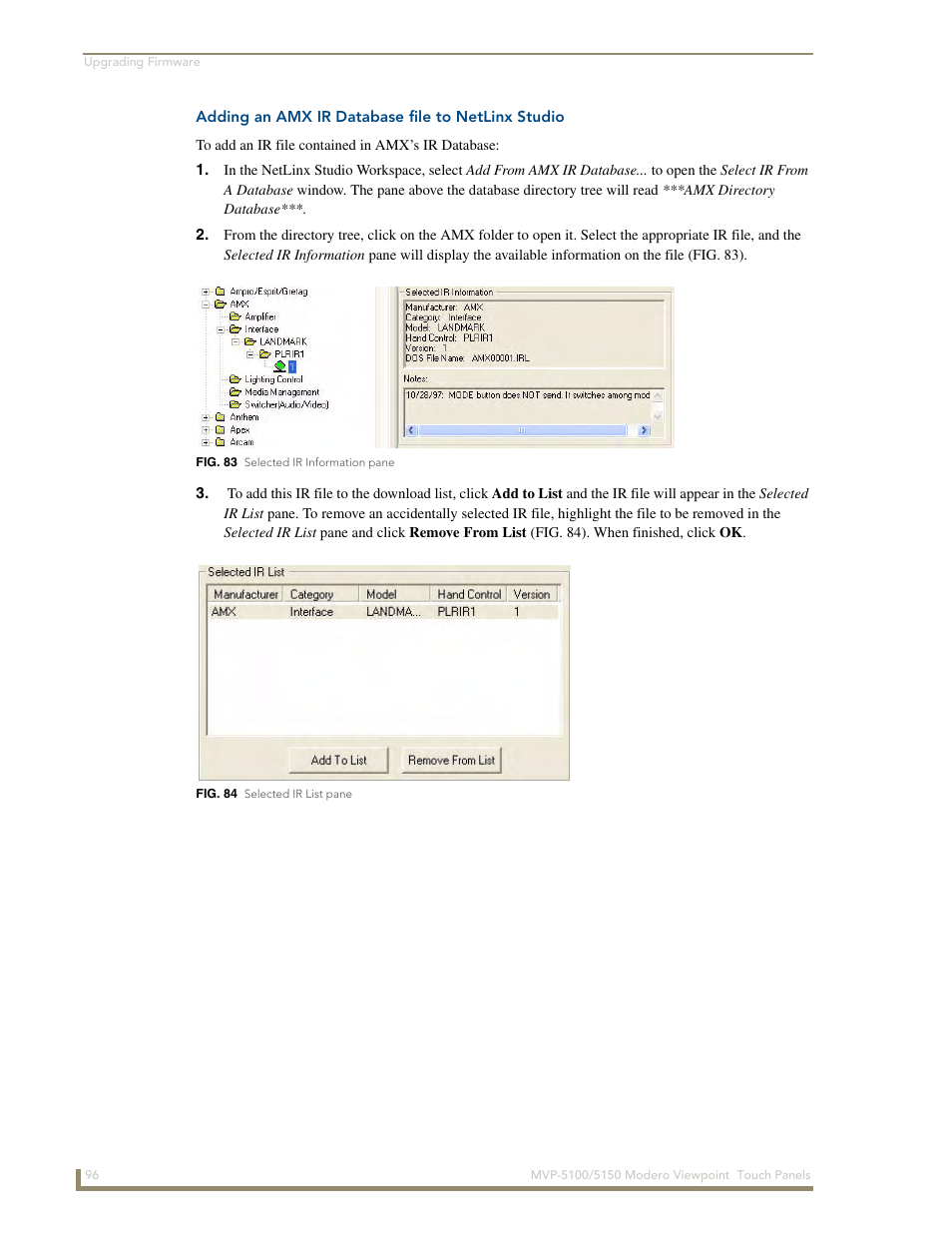 Adding an amx ir database file to netlinx studio | AMX MVP-5100 User Manual | Page 104 / 176