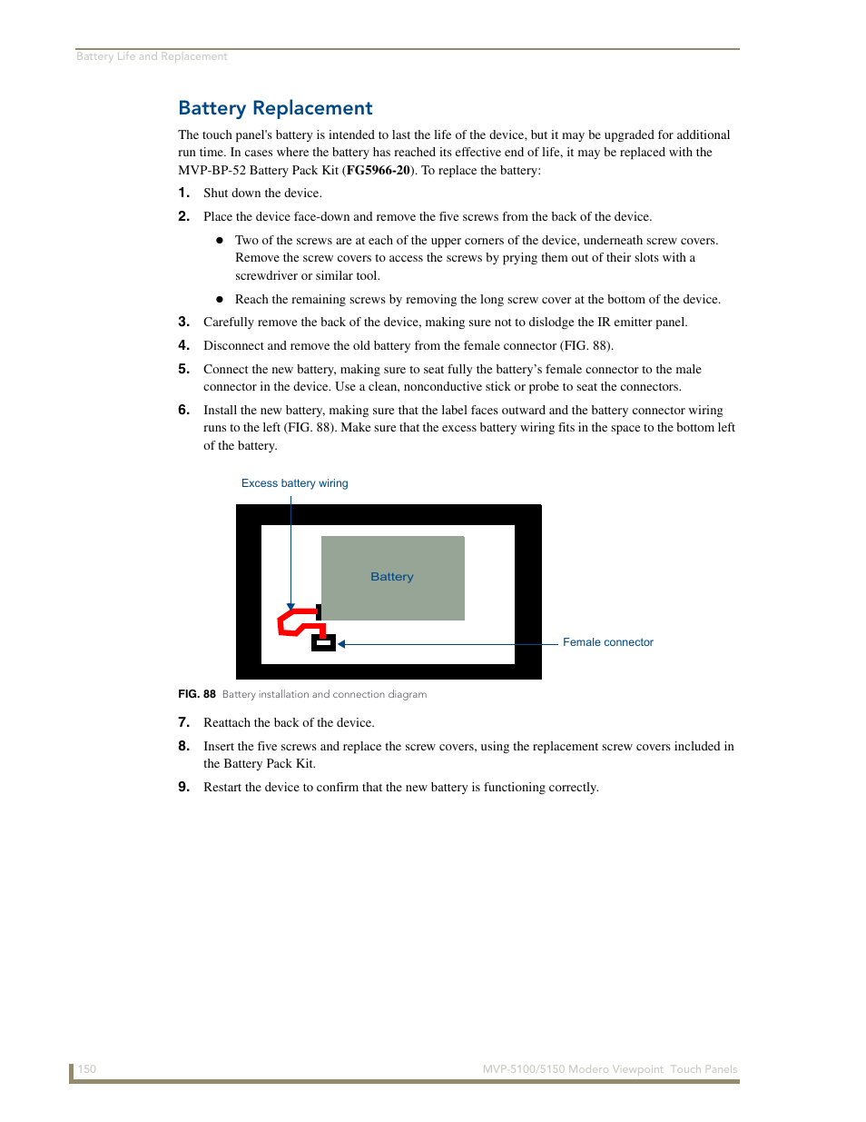 Battery replacement | AMX MVP-5100 User Manual | Page 158 / 176