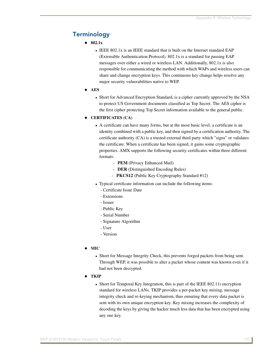 Terminology | AMX MVP-5100 User Manual | Page 165 / 176