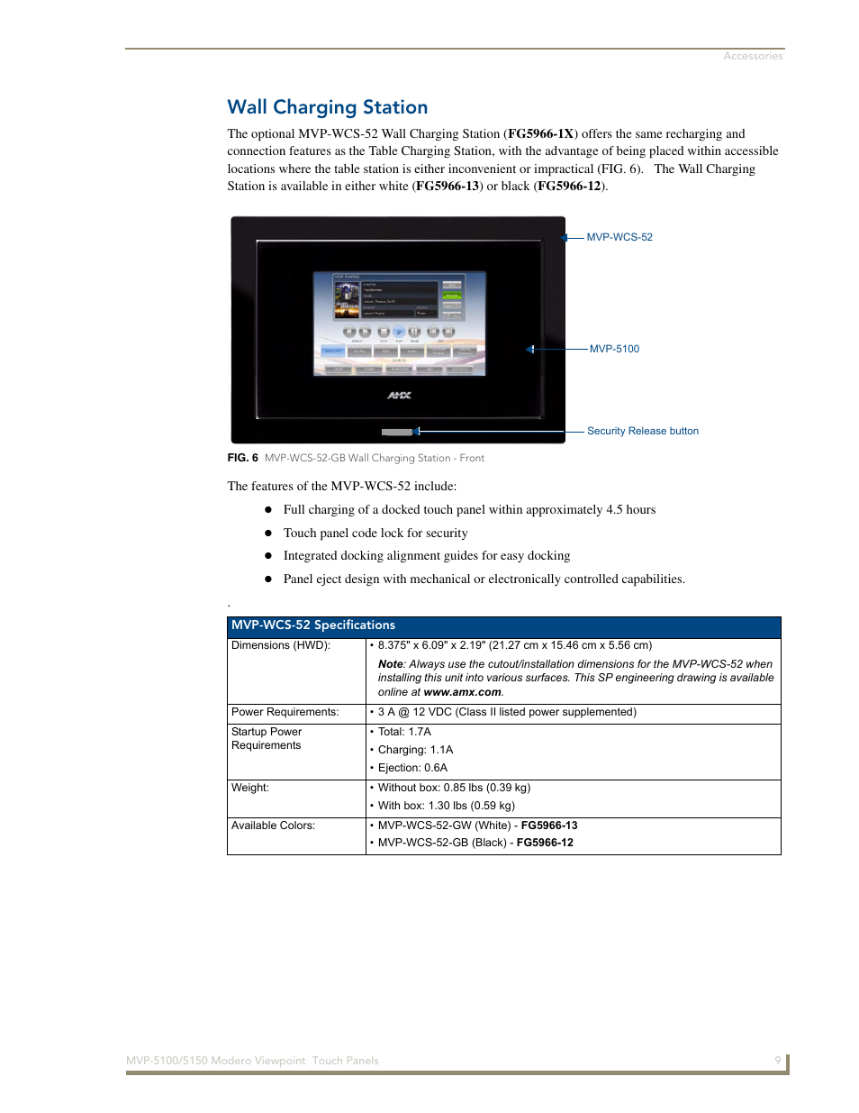 Wall charging station | AMX MVP-5100 User Manual | Page 17 / 176