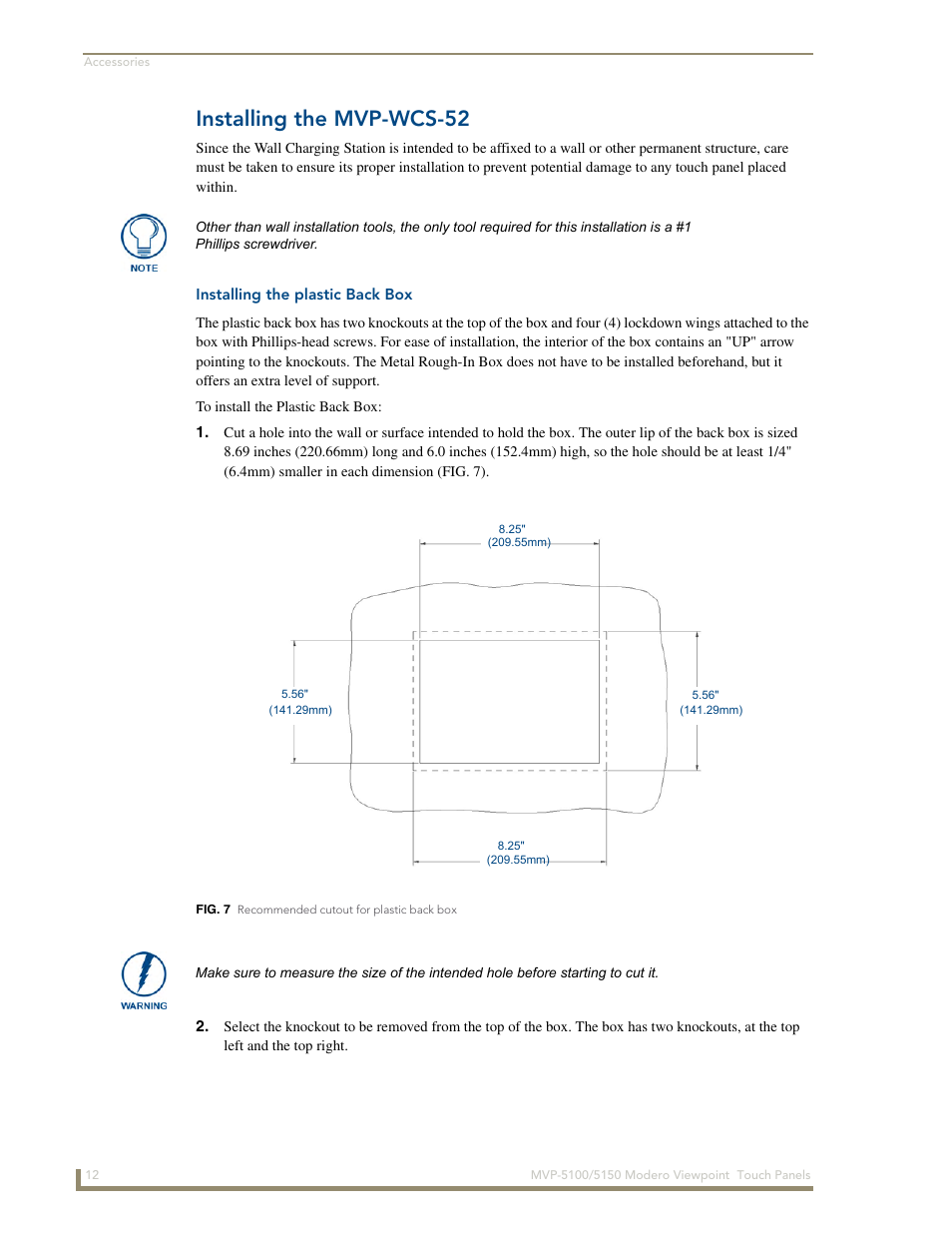 Installing the mvp-wcs-52, Installing the plastic back box | AMX MVP-5100 User Manual | Page 20 / 176