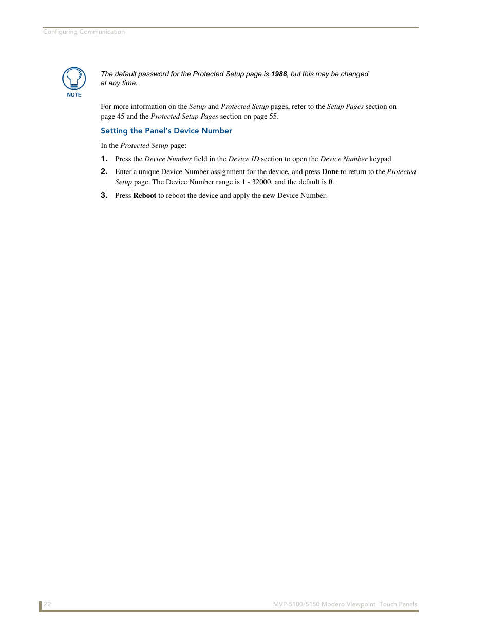 Setting the panel’s device number | AMX MVP-5100 User Manual | Page 30 / 176
