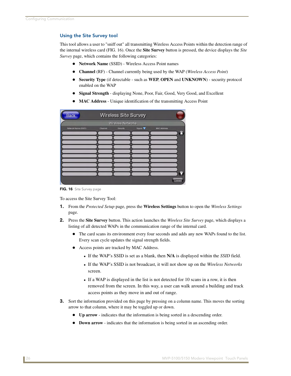 Using the site survey tool | AMX MVP-5100 User Manual | Page 34 / 176