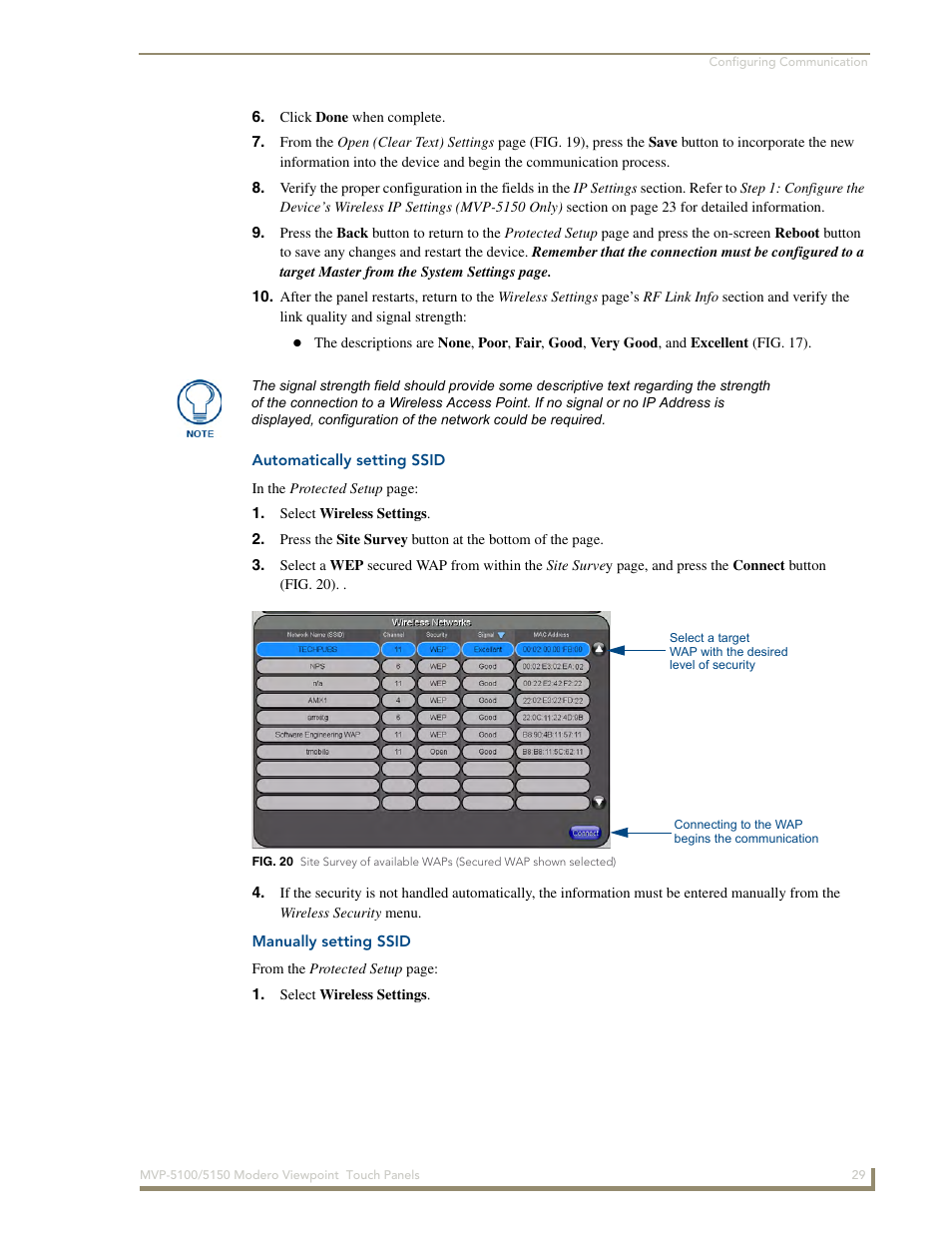 Automatically setting ssid, Manually setting ssid | AMX MVP-5100 User Manual | Page 37 / 176